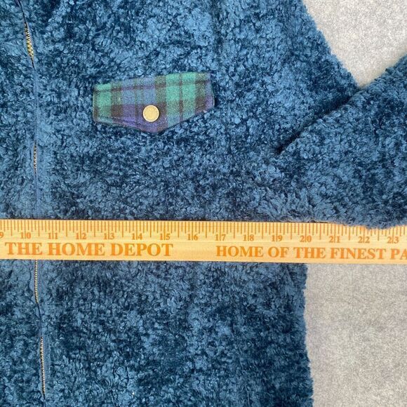PENDLETON Women’s Sherpa Fleece Deep Pile Blue/Blackwatch Plaid Jacket Sz M - Picture 9 of 12